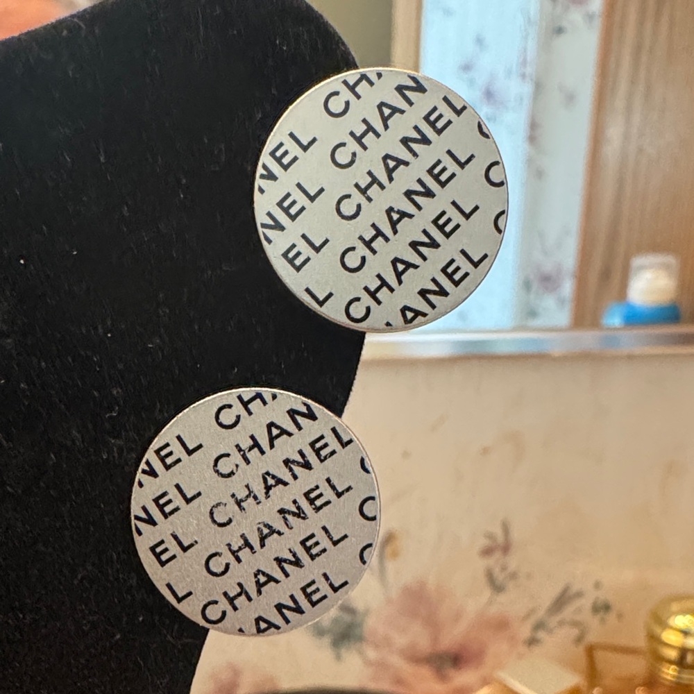 CHANEL Black and White Logo Earrings